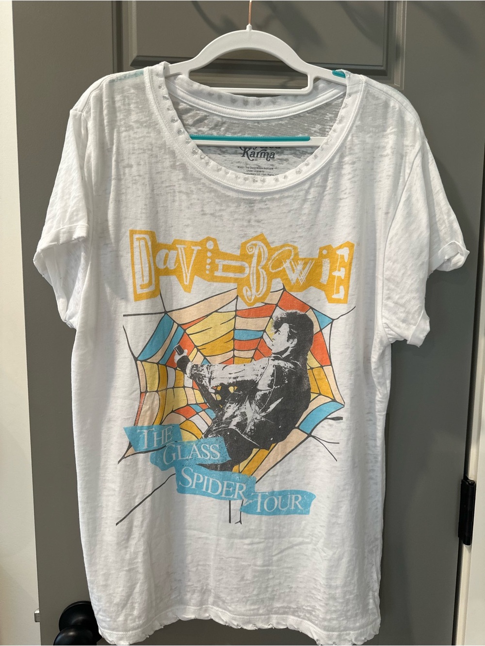 Recycled Karma White David Bowie Glass Spider Tour Graphic Tee